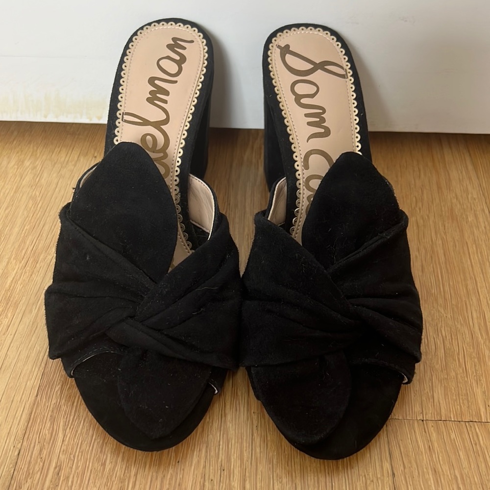 Sam Edelman Black Suede Bow Slip On Heels